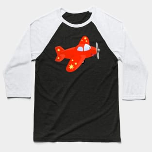 Cute happy red plane flying cartoon illustration Baseball T-Shirt